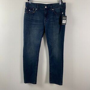True Religion Geno Relaxed Slim Leg Jeans Mens 38x32 Dark Wash Flap Pockets